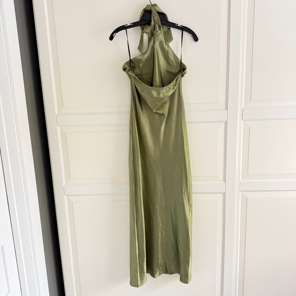 New! Petal + Pup Grasie Olive Green Satin Halter Maxi Dress Size 8 41370 - Picture 7 of 14